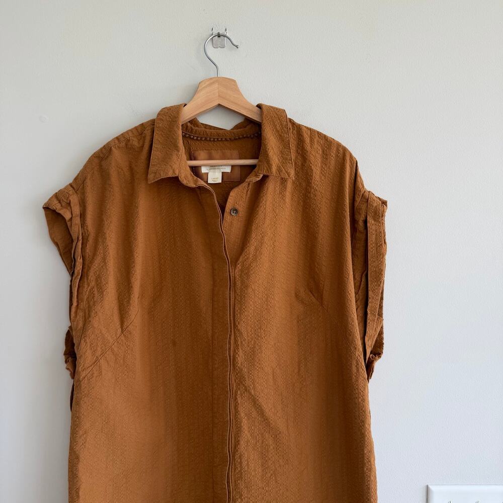 Anthropologie Maeve Side-Slit Cotton Collared Tunic Dress Mustard Yellow L - Picture 5 of 12
